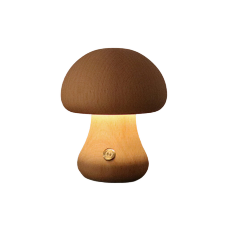 Houten Vintage Paddenstoel Tafellamp - Licht Hout / Gebogen / Mini - Wooden Vintage Mushroom Table Lamp