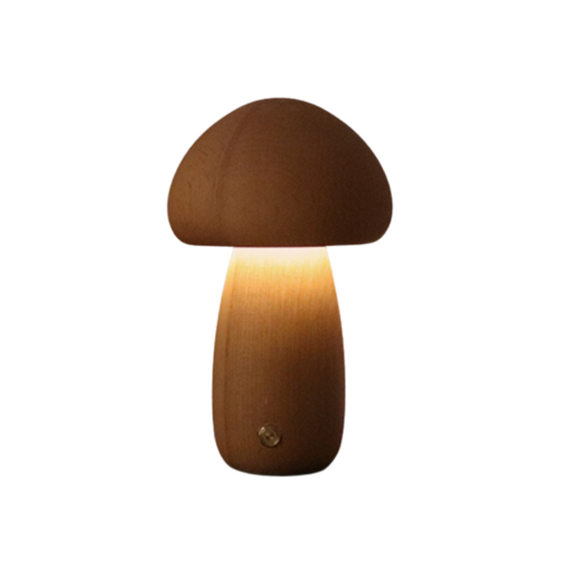 Houten Vintage Paddenstoel Tafellamp - Licht Hout / Rond / Hoog - Wooden Vintage Mushroom Table Lamp