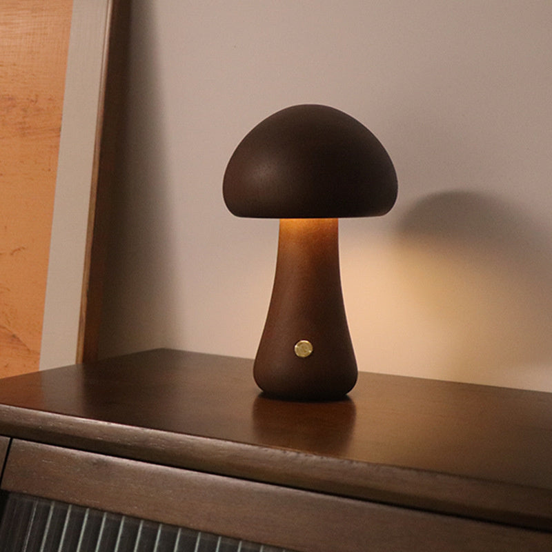 Houten Vintage Paddenstoel Tafellamp - Wooden Vintage Mushroom Table Lamp