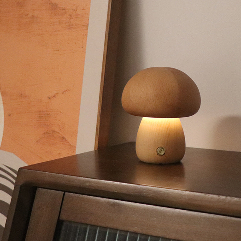 Houten Vintage Paddenstoel Tafellamp - Wooden Vintage Mushroom Table Lamp