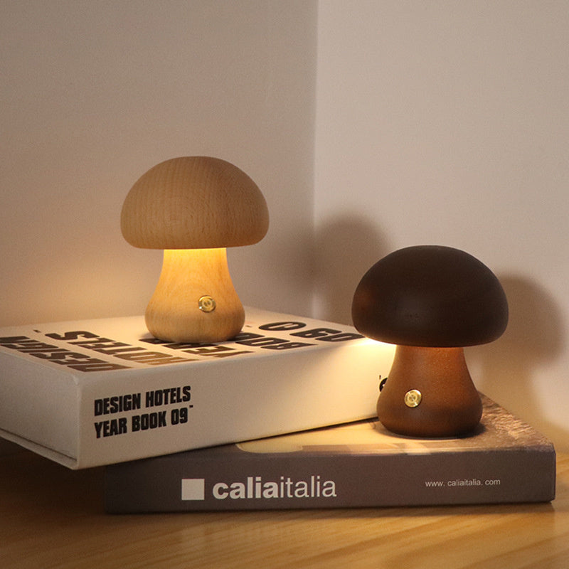 Houten Vintage Paddenstoel Tafellamp - Wooden Vintage Mushroom Table Lamp