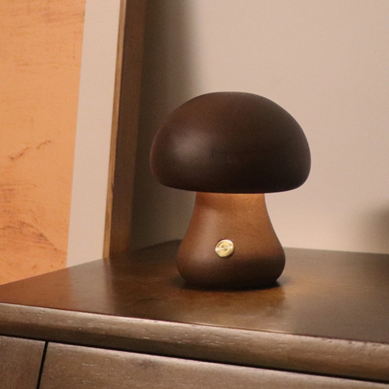 Houten Vintage Paddenstoel Tafellamp - Wooden Vintage Mushroom Table Lamp