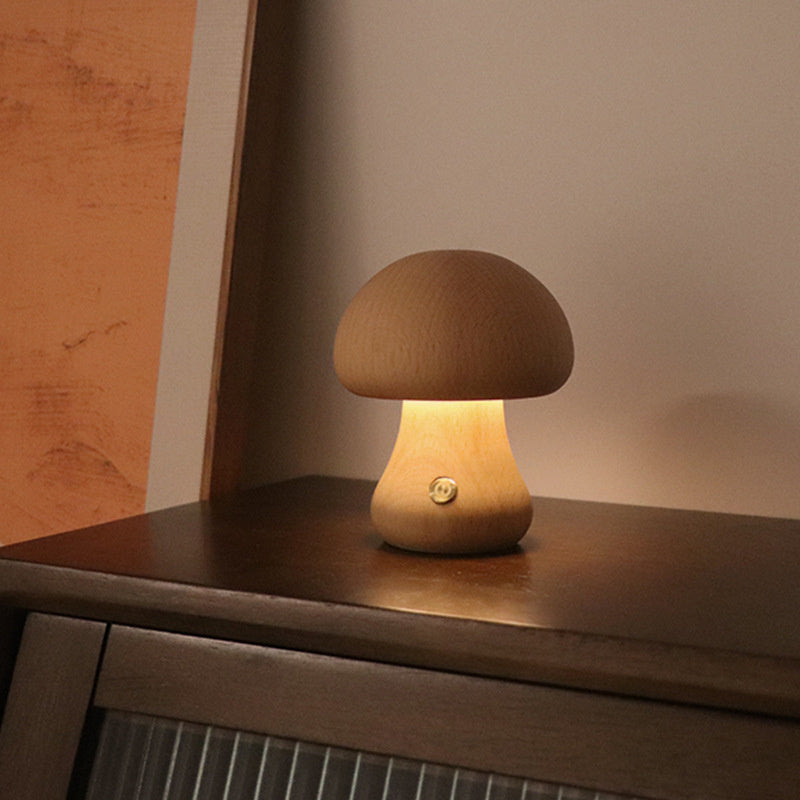 Houten Vintage Paddenstoel Tafellamp - Wooden Vintage Mushroom Table Lamp