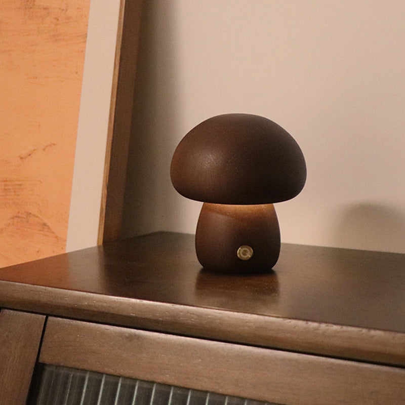 Houten Vintage Paddenstoel Tafellamp - Wooden Vintage Mushroom Table Lamp