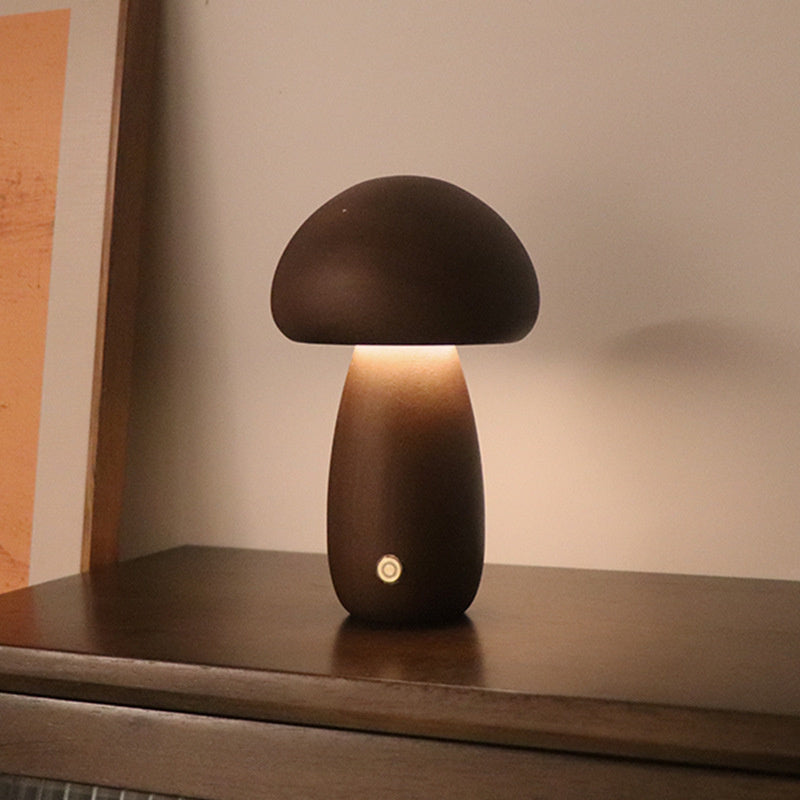 Houten Vintage Paddenstoel Tafellamp - Wooden Vintage Mushroom Table Lamp