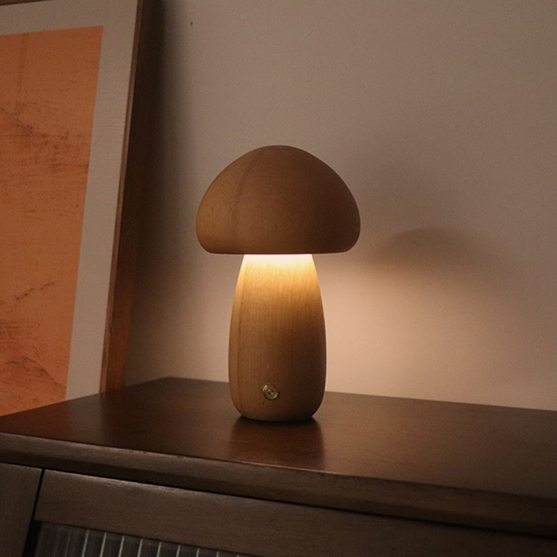 Houten Vintage Paddenstoel Tafellamp - Wooden Vintage Mushroom Table Lamp