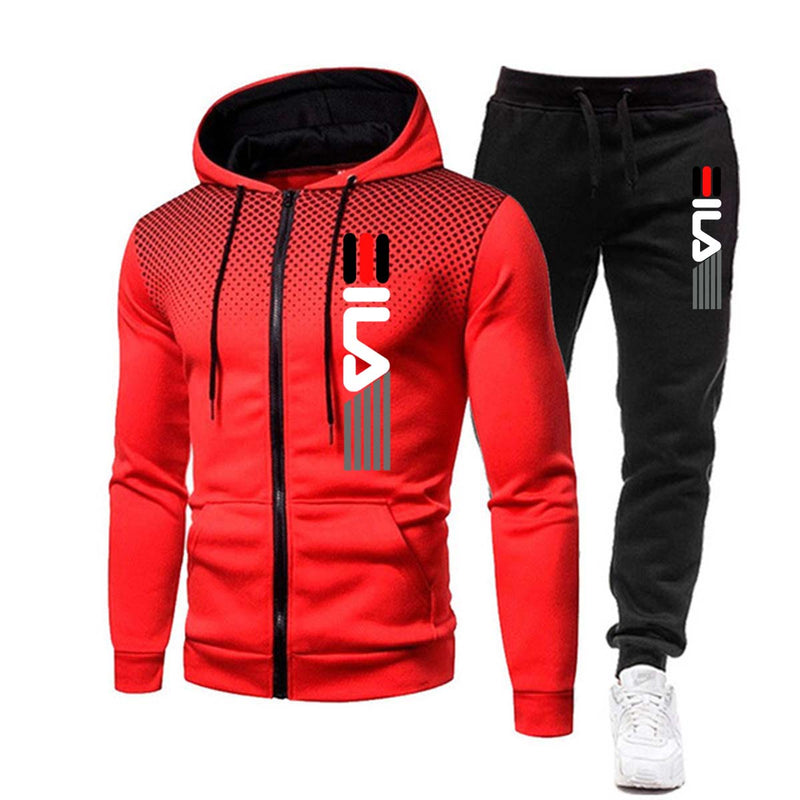 James™ comfortabel heren trainingspak met letterprint - Rood / S