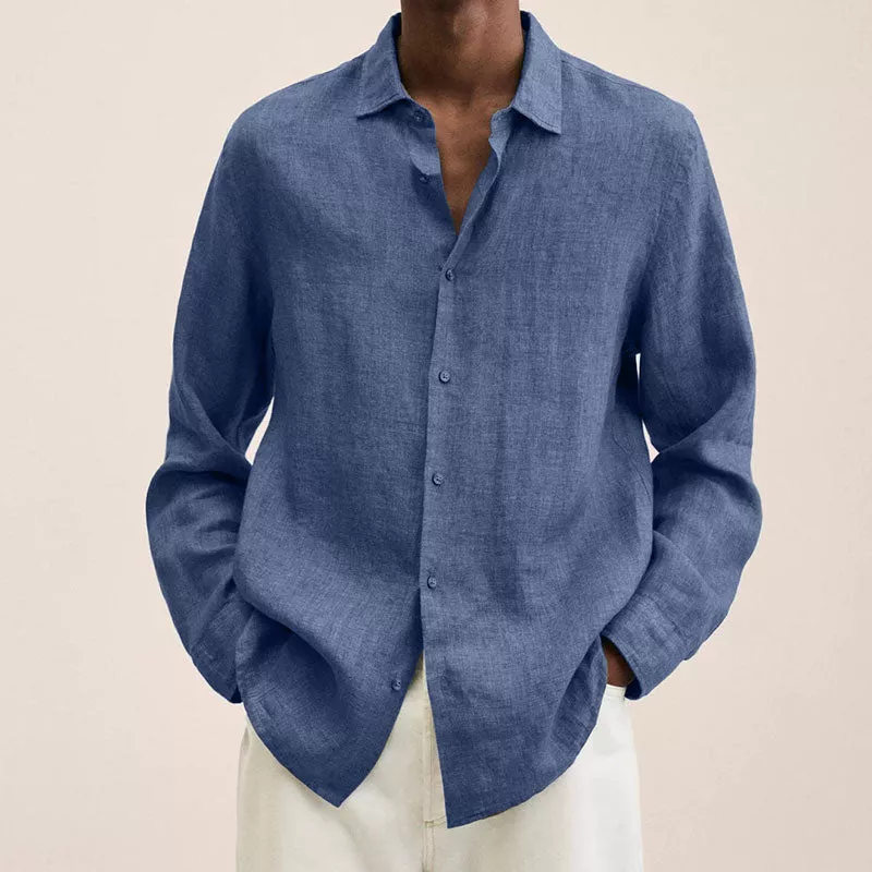 James | Linnen Overhemd Heren Turn-Down Kraag Casual Strandstijl - Blauw / M