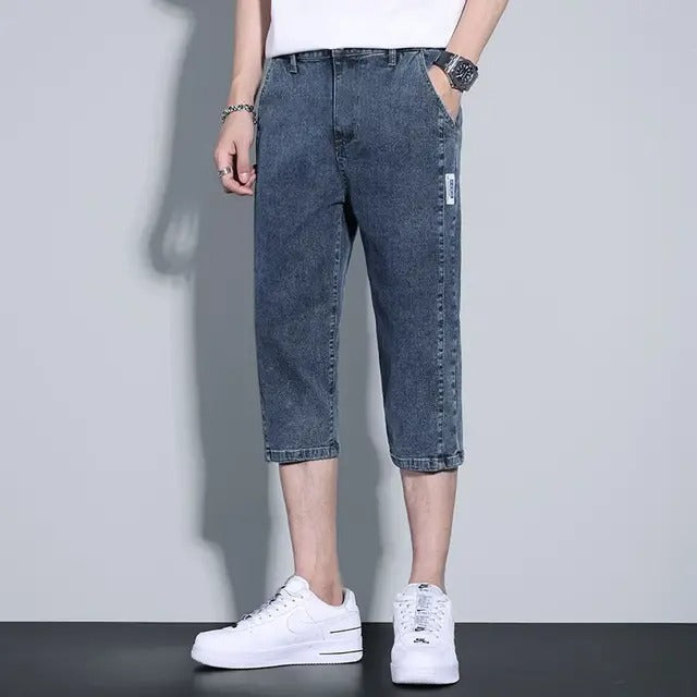 James | Washed Denim Rechte Pijp Heren Driekwart Broek - Donker blauw / 46