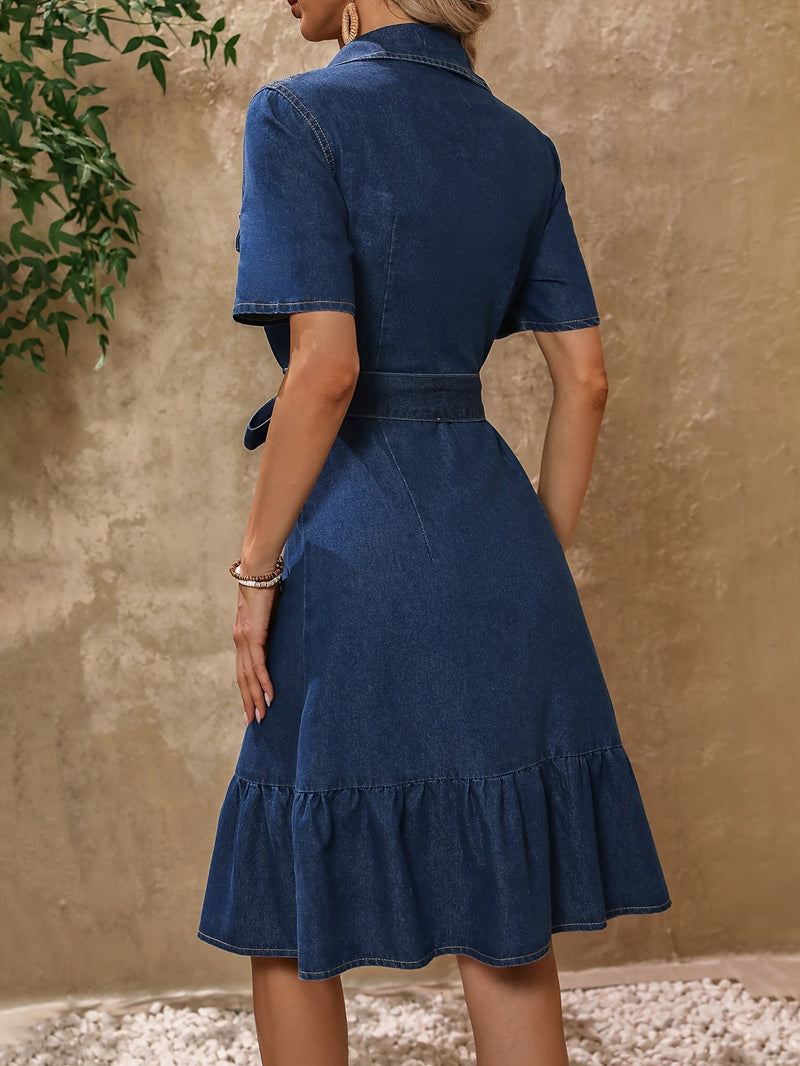 Jeansjurk - Modern met Riem - Blauwe Katoen - Perfect voor Elke Gelegenheid - Dresses