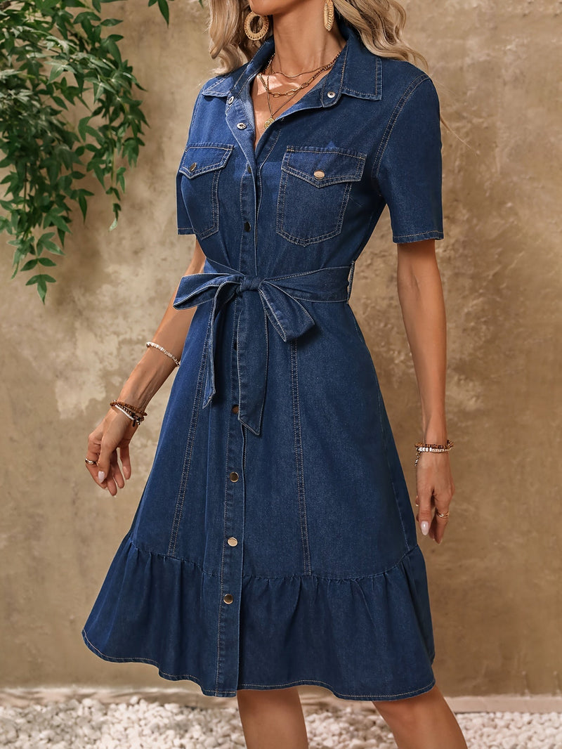 Jeansjurk - Modern met Riem - Blauwe Katoen - Perfect voor Elke Gelegenheid - Dresses