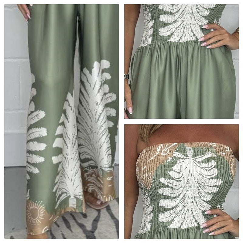 Jumpsuit Dames - Sexy Zomerprint - Kaki Abrikoos Groen - Ideaal voor Zomerse Uitjes - Dames Jumpsuits