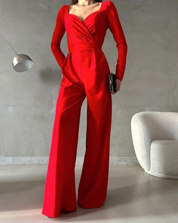 Jumpsuit - Effen Kleur - 100% Polyester - Ideaal voor Winter Herfst Lente - Rood / S - Dames Jumpsuits