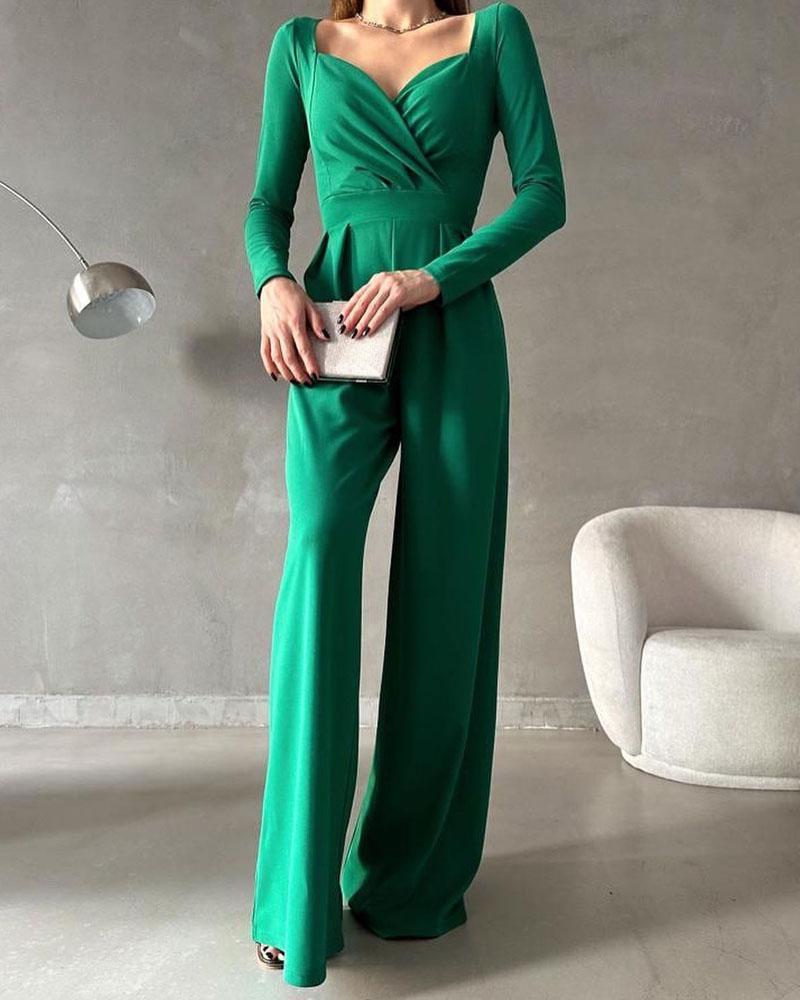 Jumpsuit - Effen Kleur - 100% Polyester - Ideaal voor Winter Herfst Lente - Groen / S - Dames Jumpsuits