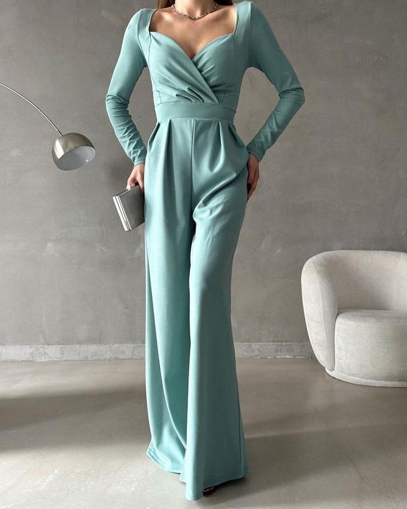 Jumpsuit - Effen Kleur - 100% Polyester - Ideaal voor Winter Herfst Lente - Blauw / S - Dames Jumpsuits