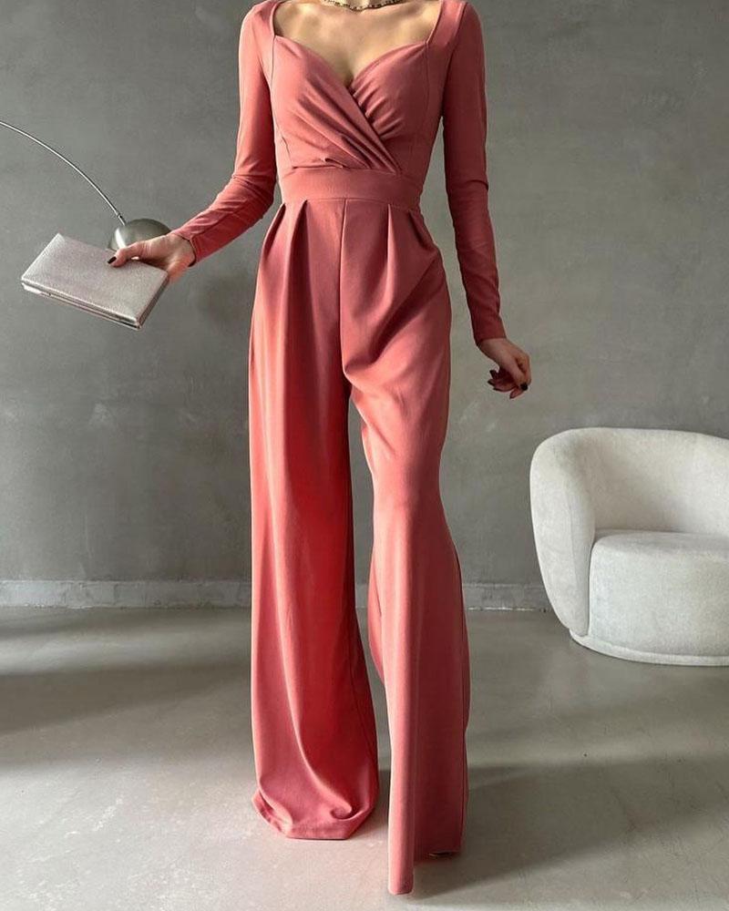 Jumpsuit - Effen Kleur - 100% Polyester - Ideaal voor Winter Herfst Lente - Roze / S - Dames Jumpsuits