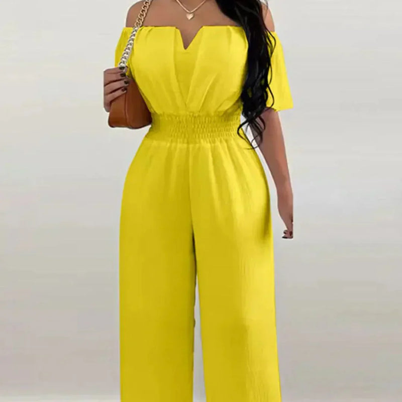 Jumpsuit - Elegante - Off Shoulder Elastische Taille - Perfect voor Avond Uit - Geel / S - Dames Jumpsuits