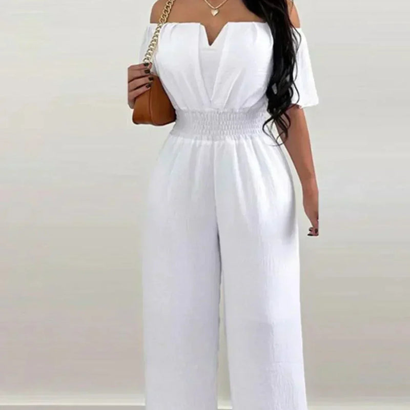 Jumpsuit - Elegante - Off Shoulder Elastische Taille - Perfect voor Avond Uit - Wit / S - Dames Jumpsuits