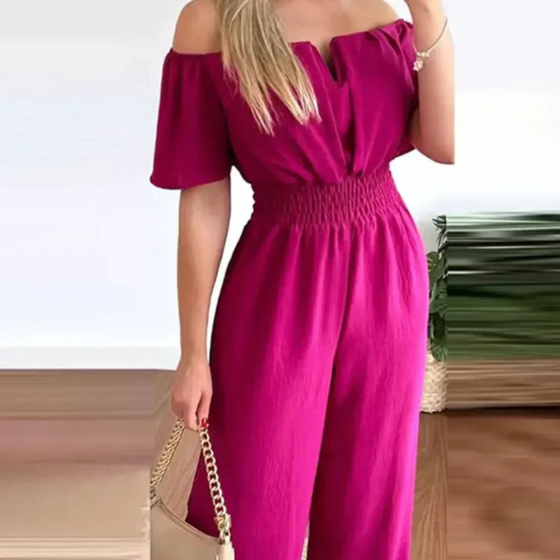 Jumpsuit - Elegante - Off Shoulder Elastische Taille - Perfect voor Avond Uit - Fuchsia / S - Dames Jumpsuits