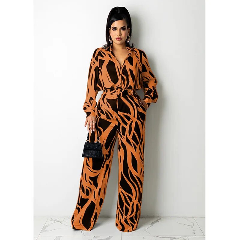 Jumpsuit - Golvende Streep - Polyester Comfortabele Pasvorm Duurzaam - Geschikt voor Alle Seizoenen - Oranje / S