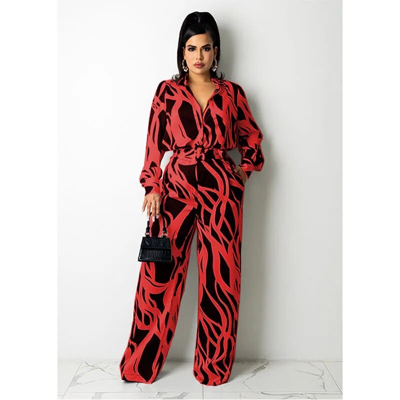 Jumpsuit - Golvende Streep - Polyester Comfortabele Pasvorm Duurzaam - Geschikt voor Alle Seizoenen - Rood / S