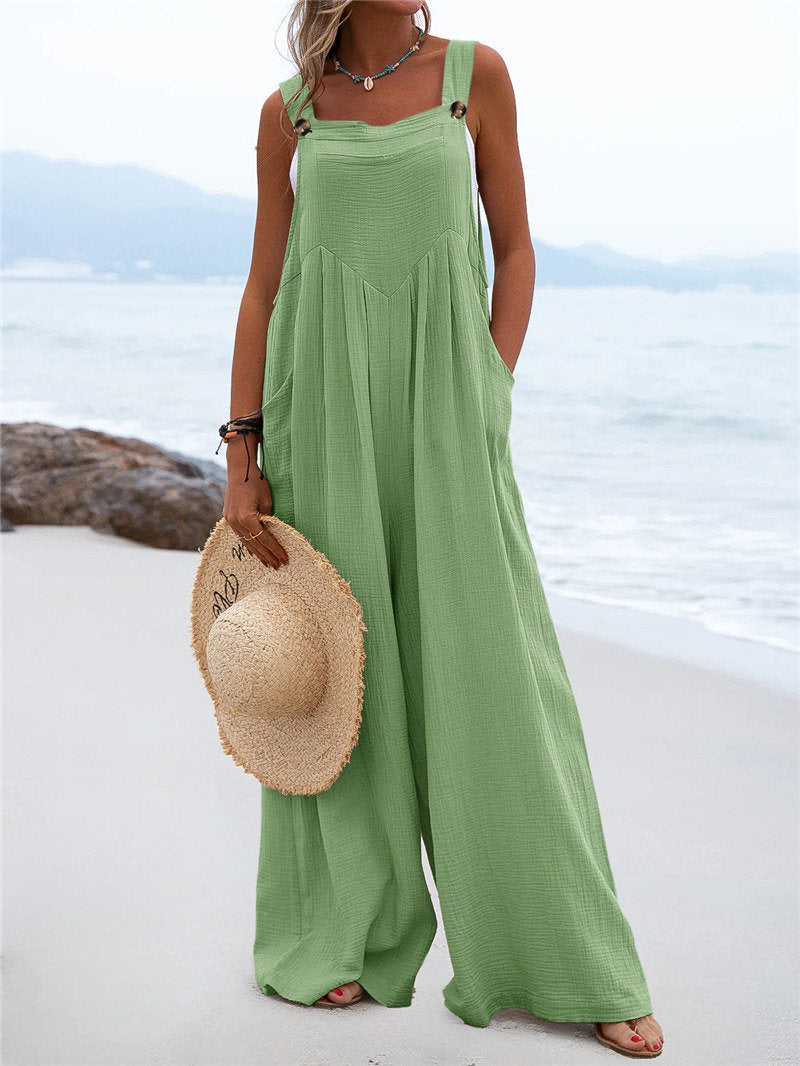 Jumpsuit - Ruimvallend - Linnen - Casual Elegant voor Warme Dagen - Groen / S - Jumpsuits