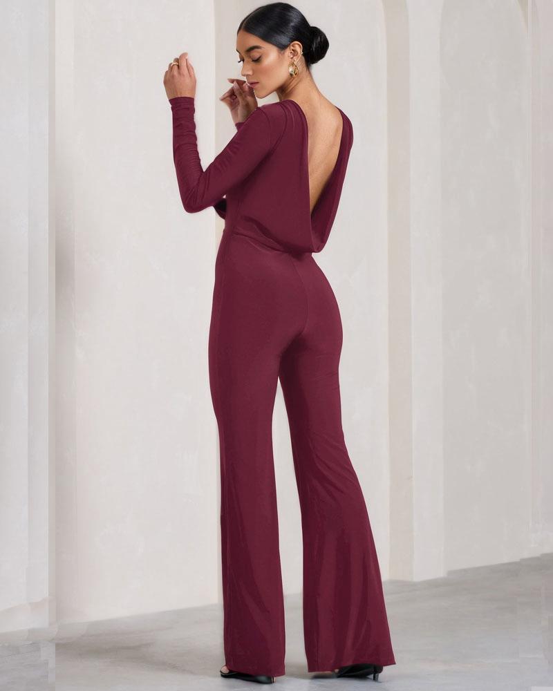 Jumpsuit - Slim Fit - 100% Polyester - Perfect voor Feestelijke Gelegenheden - Rood / S - Jumpsuits