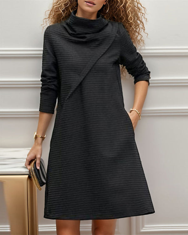 Jurk - Elegant Zakelijk - Katoen met Mengsel Effen Kleur - Ideaal voor Lente Herfst Winter - Zwart / S - Dresses