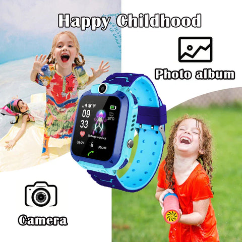 Blauw en paarse Kinder GPS-horloge met Locatie volgsysteem en Speelgebied Beperking.