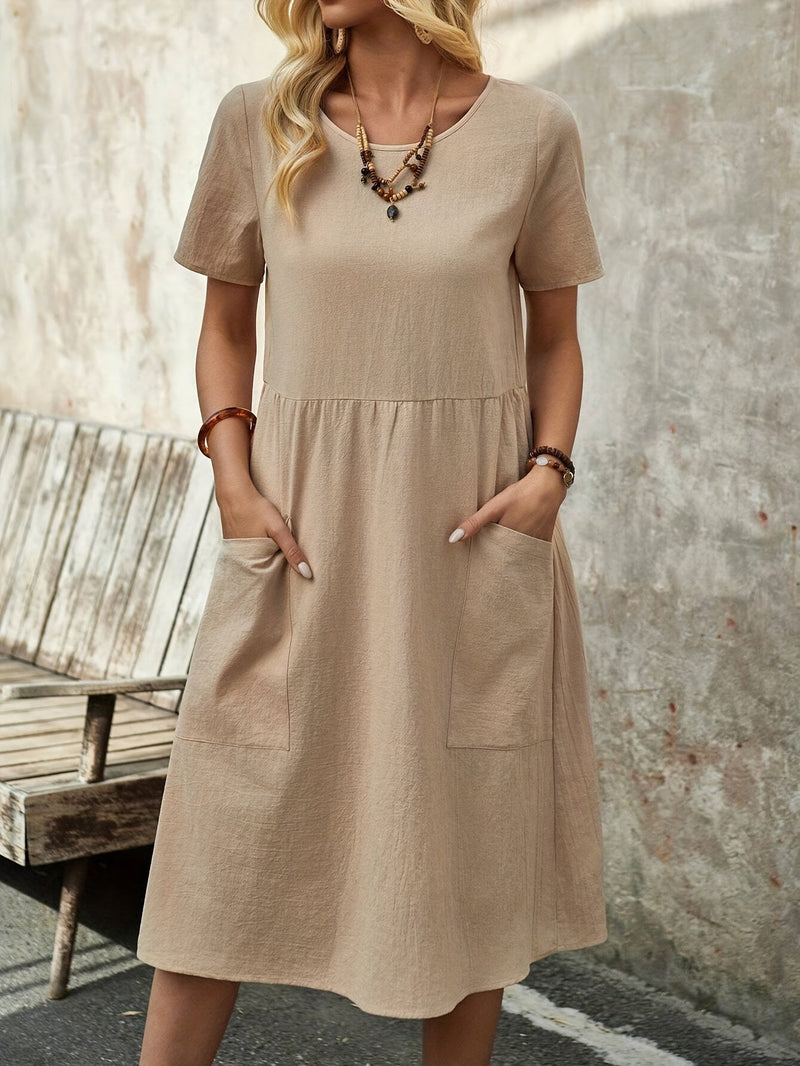 Knoopjurk - Tijdloos Elegantie - Beige Linnen - Perfect voor Zomeruitjes - Dresses