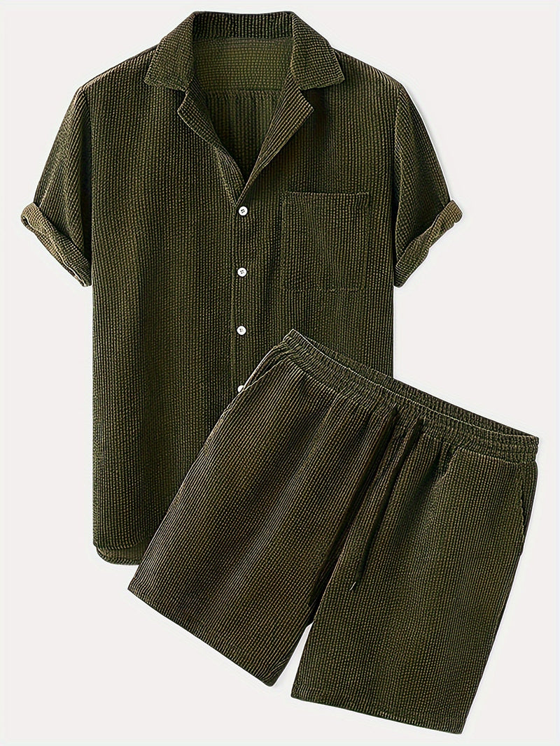 Korte Mouw Hemd - Casual - Corduroy Licht Rekbaar Effen Kleur - Perfect voor Lente en Zomer - Groen / S - Casual Shirts