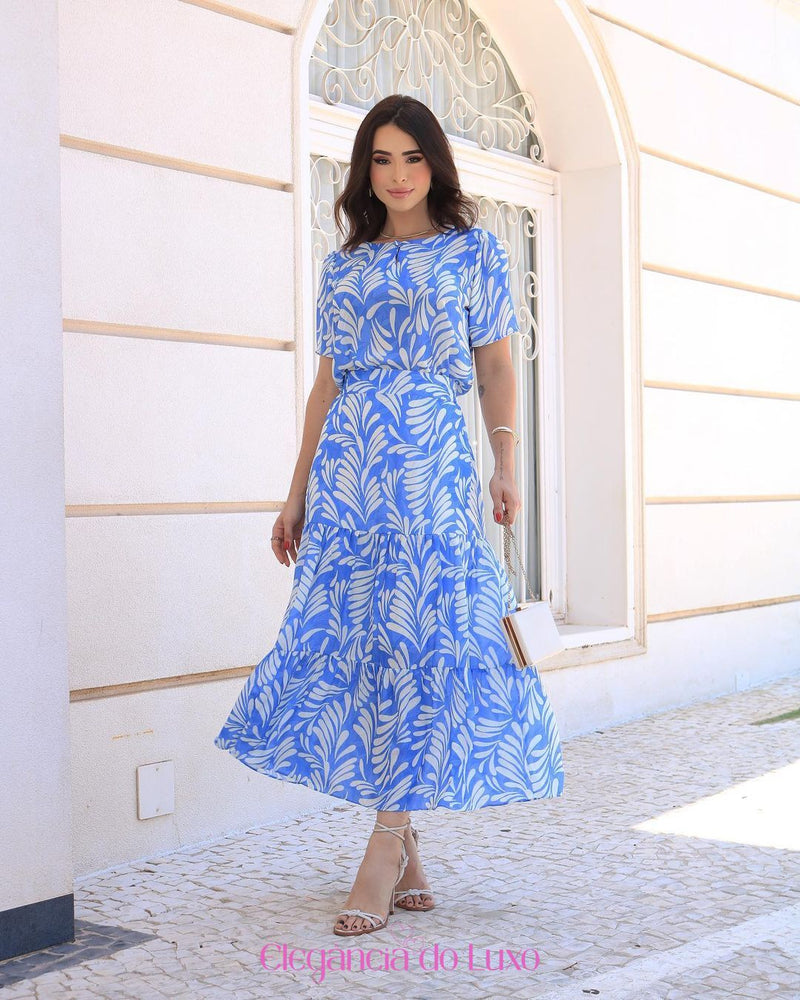 Léa | Elegante Jurk met Print - S / Blauw - Dresses