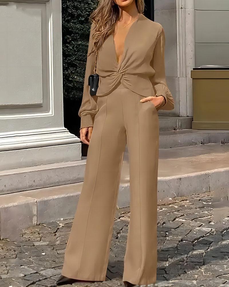 Lente | Elegant en stijlvolle tweedelige set - Khaki / S