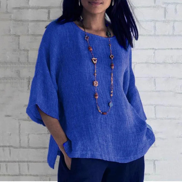 Linnen Shirt - Blauw - Losse Pasvorm - Ideaal voor Warme Dagen - Blauw / S - Dames Linnen Shirts