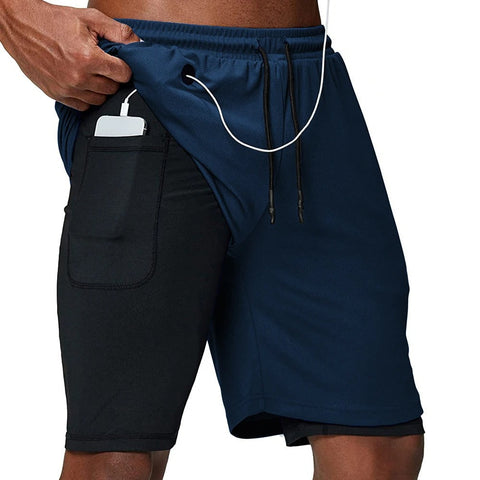 Ludo | Blauwe eenvoudige elastische ademende heren sport shorts