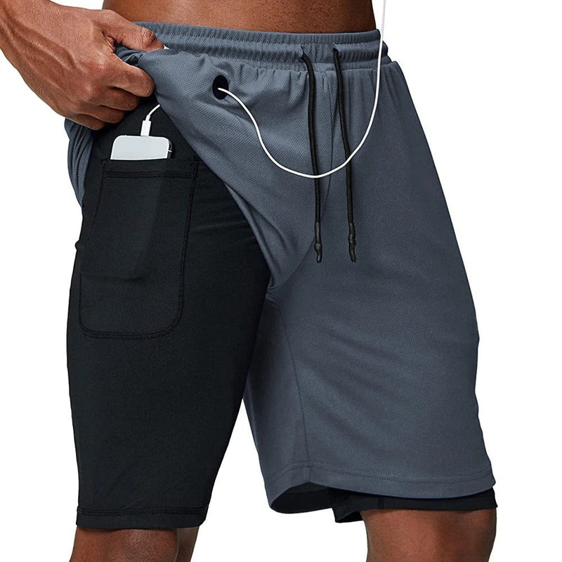 Ludo | Blauwe eenvoudige elastische ademende heren sport shorts - Zwart/Grijs / 46