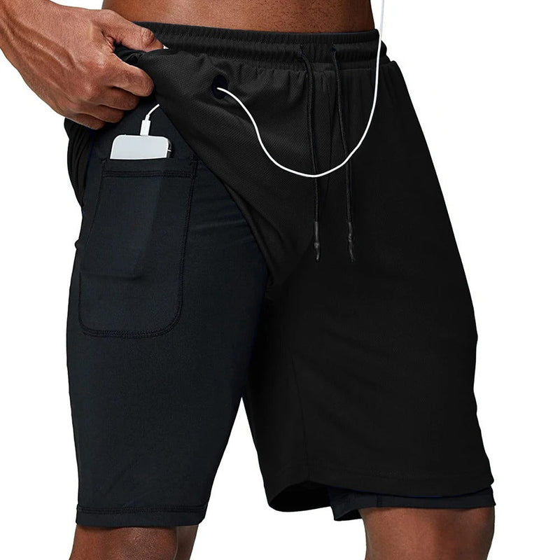 Ludo | Blauwe eenvoudige elastische ademende heren sport shorts - Zwart / 46