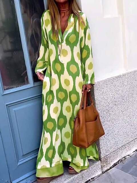 Maxi Jurk - CARINA Collectie - Luipaardprint Ademend Materiaal - Perfect voor Lente en Zomer - Groen / S / 50% KORTING!