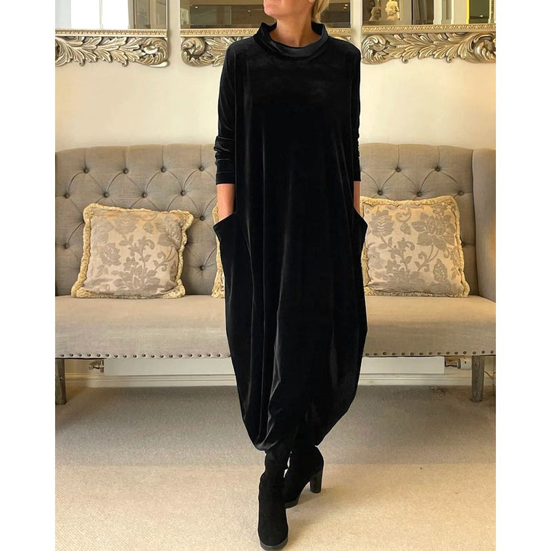 Maxi Jurk - Casual - Fluweel Effen Kleur - Perfect voor Herfst en Winter - ZWART / S - Dresses > Maxi Dresses