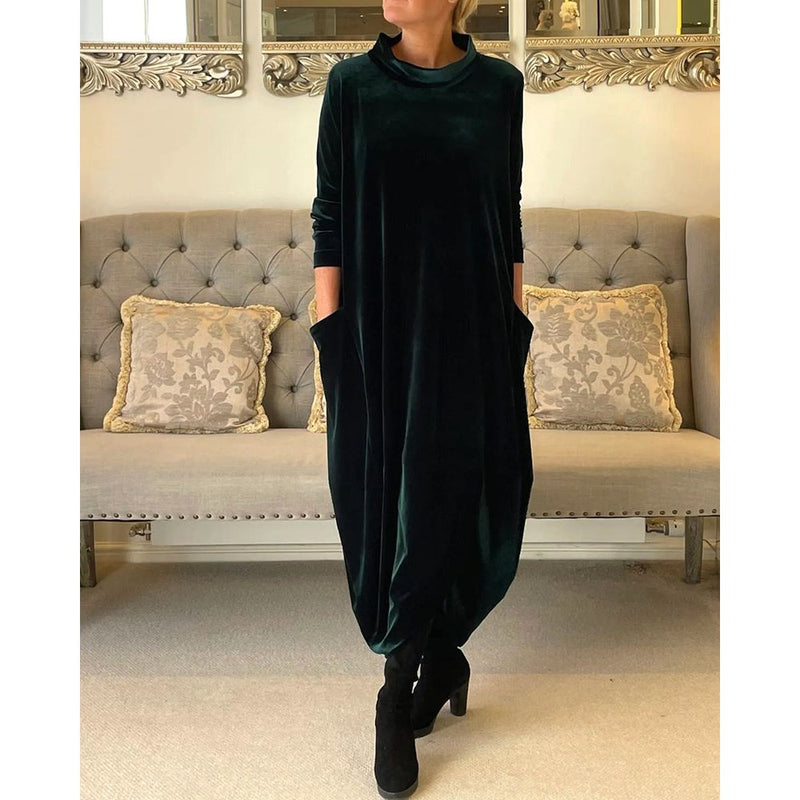 Maxi Jurk - Casual - Fluweel Effen Kleur - Perfect voor Herfst en Winter - GROEN / S - Dresses > Maxi Dresses