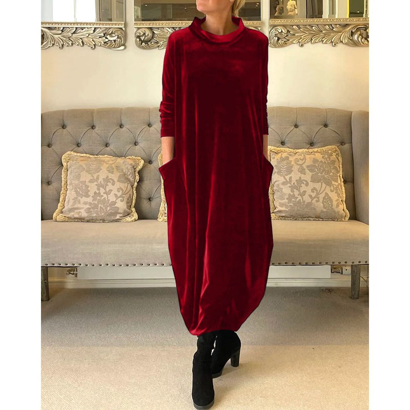 Maxi Jurk - Casual - Fluweel Effen Kleur - Perfect voor Herfst en Winter - ROOD / S - Dresses > Maxi Dresses