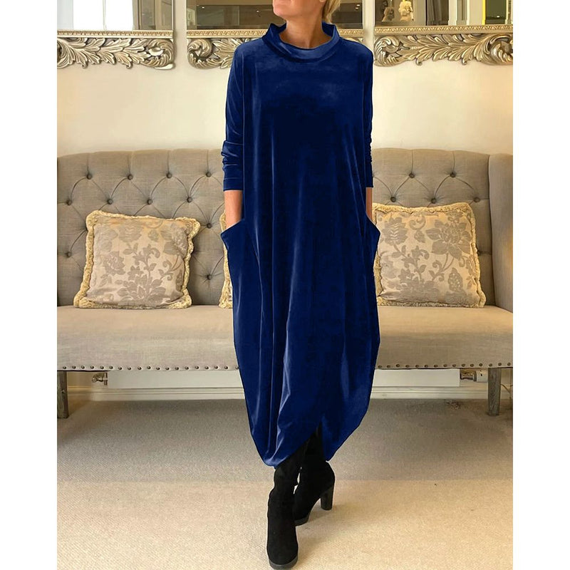 Maxi Jurk - Casual - Fluweel Effen Kleur - Perfect voor Herfst en Winter - BLAUW / S - Dresses > Maxi Dresses