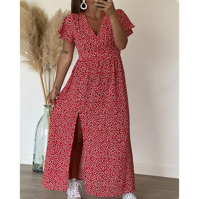 Maxi Jurk - Casual - V-hals met Ruches - Perfect voor Lente en Zomer - Dresses