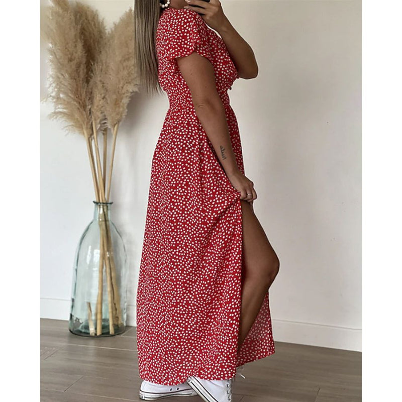 Maxi Jurk - Casual - V-hals met Ruches - Perfect voor Lente en Zomer - Dresses