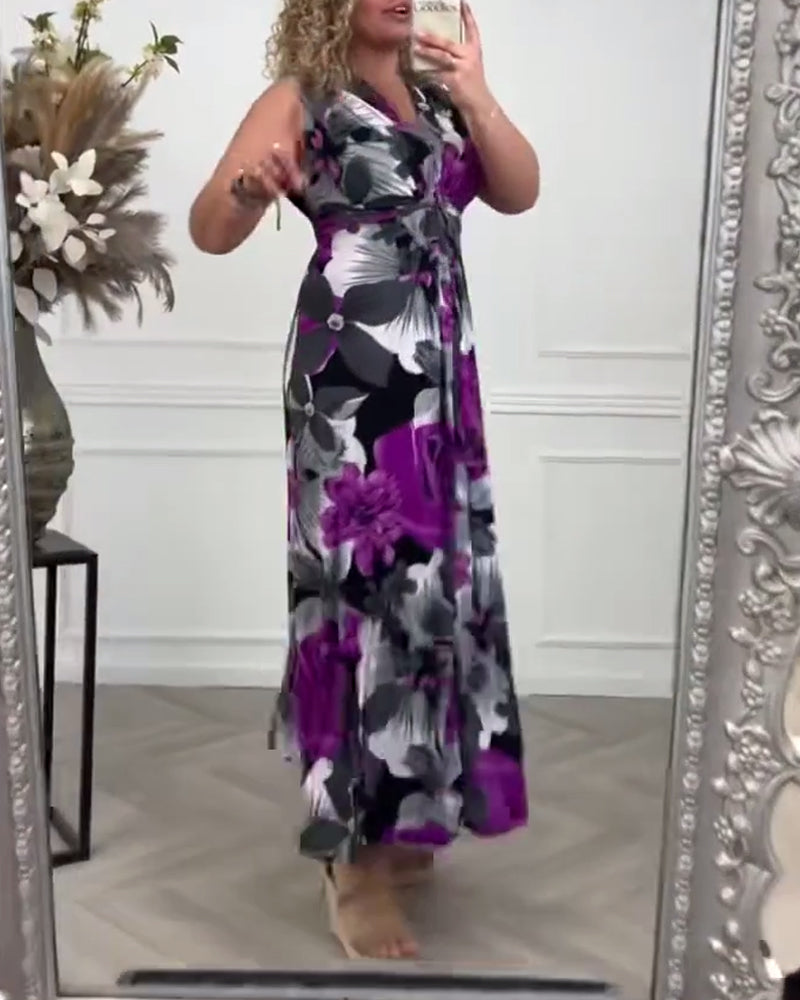 Maxi Jurk - Elegant - Katoenmix Bloemenprint Geplooid - Ideaal voor Zomerse Dagen - Dresses