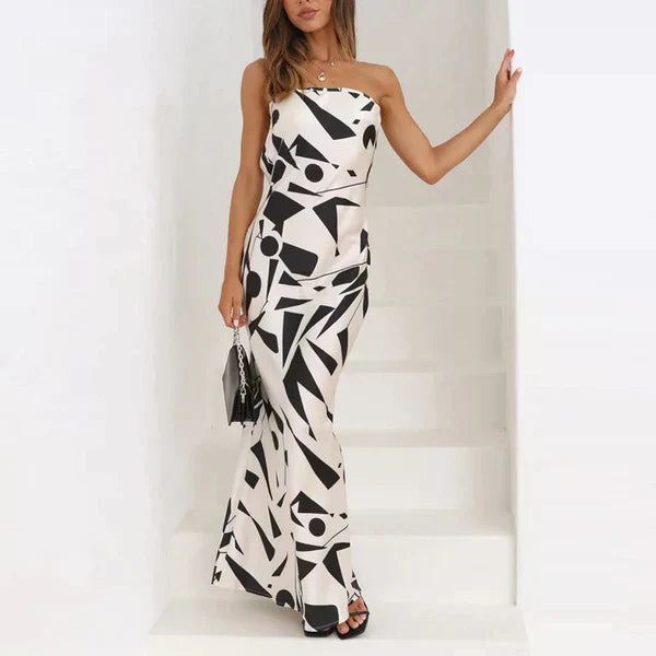 Maxi Jurk - Geometrische Print - Zwart-Wit Lichtgewicht - Perfect voor Zomerse Evenementen - Dresses