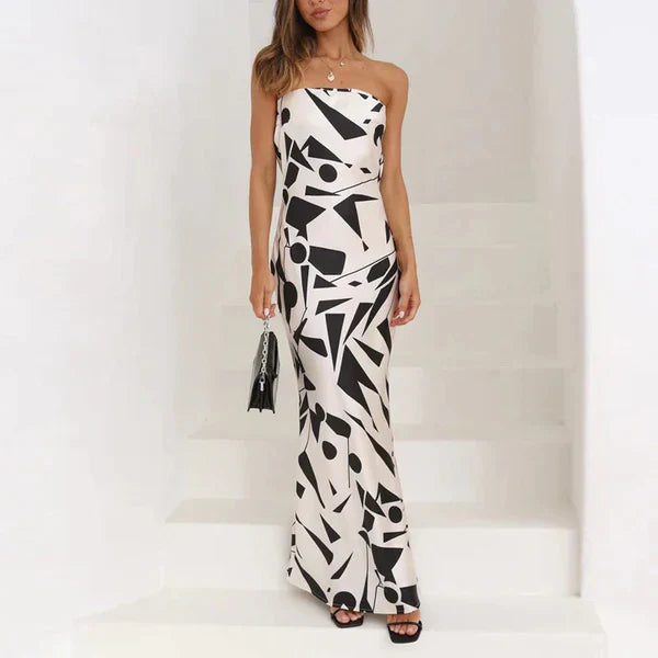 Maxi Jurk - Geometrische Print - Zwart-Wit Lichtgewicht - Perfect voor Zomerse Evenementen - Wit / XS - Dresses