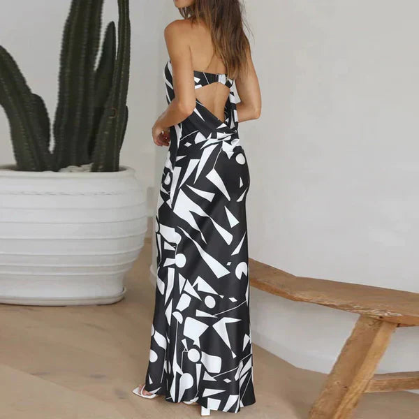 Maxi Jurk - Geometrische Print - Zwart-Wit Lichtgewicht - Perfect voor Zomerse Evenementen - Dresses