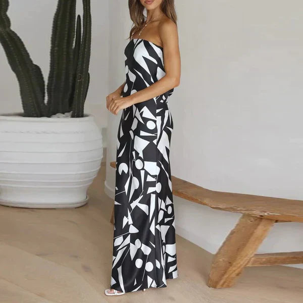 Maxi Jurk - Geometrische Print - Zwart-Wit Lichtgewicht - Perfect voor Zomerse Evenementen - Dresses