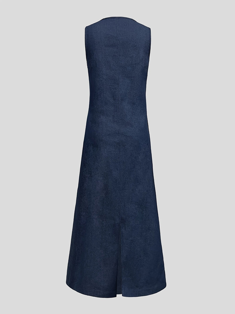 Maxi-jurk - Minimalistisch - Blauwe Kleur Zachte en Ademende Stof Mouwloos Ontwerp - Perfect voor Zomer - Dresses